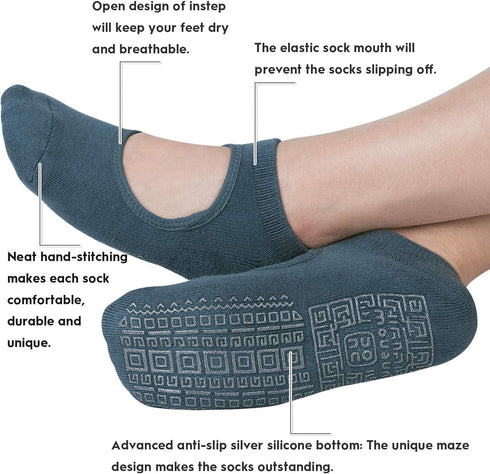 unenow Non Slip Grip Yoga Socks for Women with Cushion for Pilates, Barre, Home...