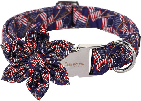 Unique Style Paws 4th of July Dog Collar with Bow American Flag Dog Collar with Bow Tie Adjustable Patriotic Dog Collar for Small Medium Large Dog...