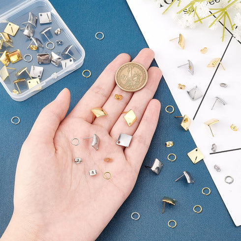 UNICRAFTALE Rhombus Stud Earring 20 Sets Hypoallergenic Earring Post with Loop 0.8mm Pin Stainless Steel Stud Earring with Ear Nuts Ear Studs for ...