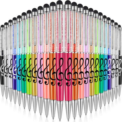 Outus 24 Pieces Stylus Music Pen Crystal Ballpoint Pens Retractable Touch Screen Pens Capacitive Diamond Writing Pens Music Note Ballpoint Pen 2-i...