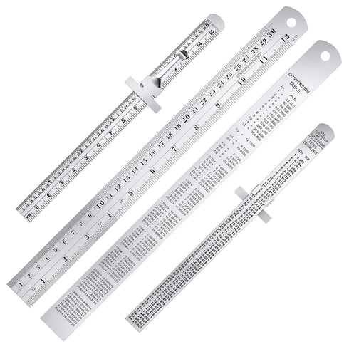 TOODOO 4 Pcs Pocket Ruler 6 Inch and 12 Inch Metal Rulers with Inch and Metric Graduation Stainless Steel Precision Ruler Measuring Tool for Engin...