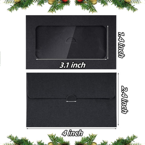 100pcs Black Gift Cards Envelopes Blank Gift Cards Sleeves Cards Holder Mini Small Envelopes with Windows for Business Gift Cards Christmas 4x2.4i...