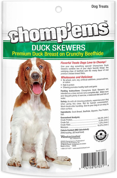 Chomp'ems Duck Skewers, 4 oz - All Natural Rawhide Wrapped with Premium Chicken Breast - Healthy, Protein Rich Treats for Dogs - Dog Chews — Limit...