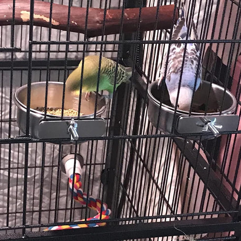 kathson Stainless Steel Bowls for Birds,4 Pcs Parrot Feeder Dish Cups,Bird Cage Water Food Bowl Coop Cup with Clamp Holder for Parrots Cockatiel B...