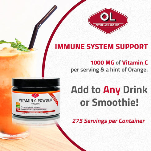 Olympian Labs Concentrated Vitamin C Powder, 1000mg 275 Servings, Immune System Support, Natural Antihistamine, Powerful Antioxidant...