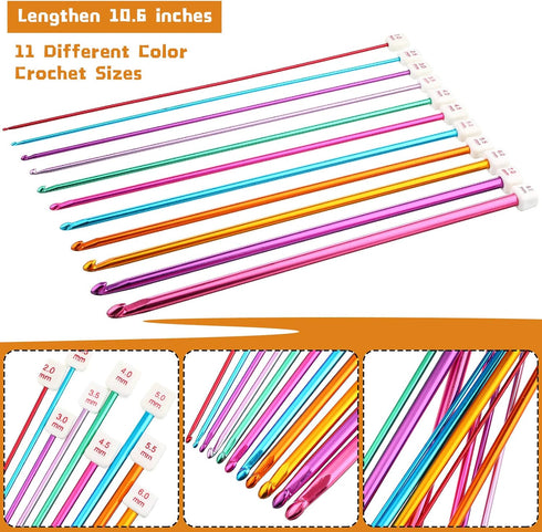 23 Pieces Tunisian Crochet Hooks Set 3-10 mm Cable Bamboo Knitting Needle with Bead Carbonized Bamboo Needle Hook 2-8 mm Assorted Color Tunisian A...