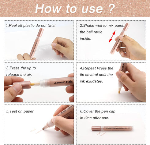 Gold Paint Pens with Silver,Rose Gold, Acrylic paint Pens for Rock Painting, Wood, Fabric, Glass, Canvas, Scrapbooking, Card DIY Metallic Acrylic ...