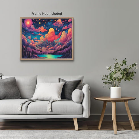 Posterizer 1 pcs- psychedelic funky hippie colorful landscape 3-Abstract & Modern Art-Fantasy & Fiction Art- Living Room Bedroom Decor- unframed w...