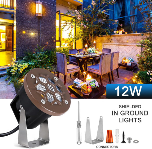 SMY Lighting 12W Well Lights Landscape LED In Ground Lights, Grated Top Anti-Glare,12-24V AC/DC Low Voltage, IP67 Waterproof Aluminum in-Grade Up ...