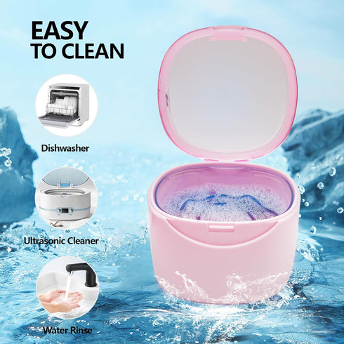 Partial Denture Case Leak Proof with Strainer Basket and Brush, Waterproof Denture Cup Retainer Cleaning Bath Case Travel for Dentures, Braces, Ni...
