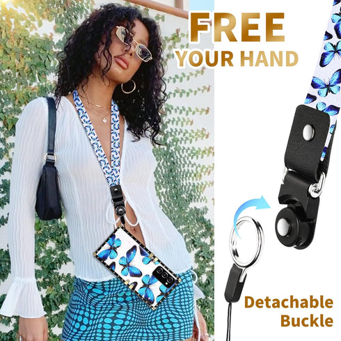 Loheckle for Galaxy A03s Case for Women Girly Stylish Butterfly Luxury Cover Designer Square Cases for Samsung Galaxy A03s Phone Case with Ring St...