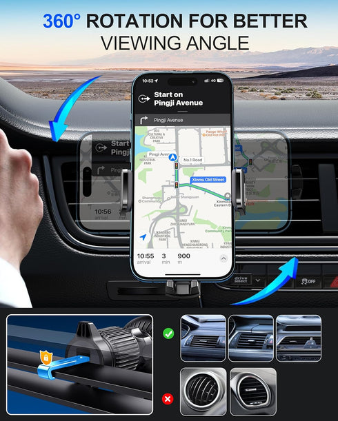 Wireless Car Charger, 15W Fast Charging Auto Clamping Car Phone Holder Wireless Charger Air Vent Car Phone Mount fit for iPhone 15 14 13 12 Mini P...