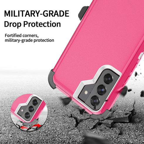 for Galaxy S22 Case, Rugged Shockproof Military Grade Bumper Phone Cover Armor Heavy Duty for Samsung Galaxy S22 (Hot Pink/White)...
