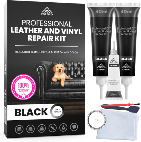 Professional Black Leather Repair Kit for Furniture, Couches, Boots, and Purses, Scratch Repair and Car Leather Restoration, All-Inclusive Vinyl R...