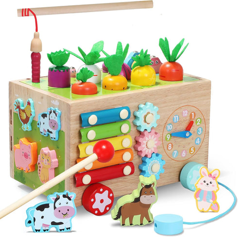 Toddlers Montessori Wooden Educational Toys for 1+, 2, 3, 4, 5 Years Old, 10 in 1 Carrot Pulling Baby Toy for Boys,Girls,Kids with Animal Shape So...