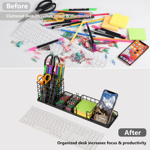 Desk Organizers and Accessories, Office Supplies Desk Organizer with Pen Holder, DIY Desktop Organiezr with Phone Holder, Sticky Note Tray...