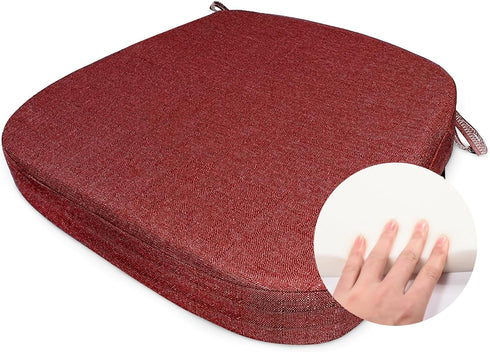 Chair Cushion with Ties for Dining Chairs Memory Foam Thick Kitchen Chair Pad 17" x 16.5" x 2"with Machine Washable Cover Seat with Zipper Indoor ...