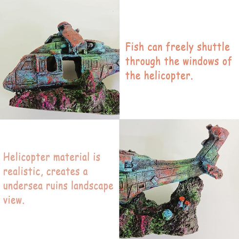 Fish Tank Decoration Helicopter Ruins Landscaping Fish Shrimp Shelter Resin Stone Tank Decoration Turtle Tank Decoration...