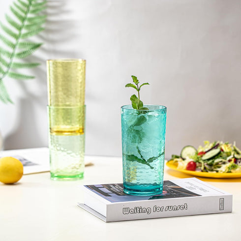 KX-WARE 20-ounce Acrylic Glasses Plastic Tumbler, set of 6 Multicolor - Hammered Style, Dishwasher Safe, BPA Free...