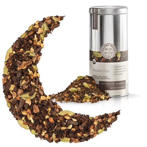 Golden Moon Tea Organic Masala Chai Black Tea - Pure & Authentic Blend - Loose Leaf, Non-GMO - Travel Tin (9 Servings)...