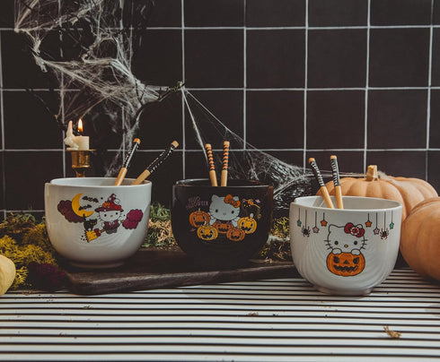 Hello Kitty Sanrio Pumpkins Ceramic Ramen Dinnerware Set | Includes 20-Ounce Noodle Bowl and Wooden Chopsticks...