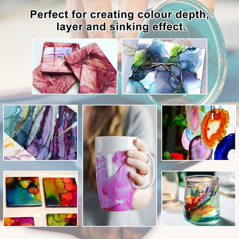 Alcohol Ink Set - 24 Vivid Colors, Concentrated Alcohol-Based Ink, Epoxy Resin Paint with Metallic Color Dye for Resin Coasters, Acrylic Painting,...