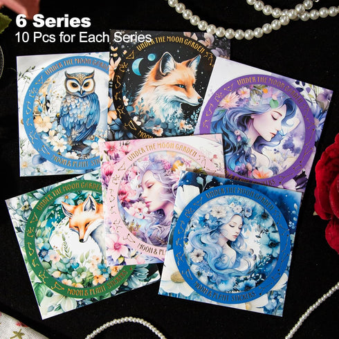 120Pcs Moon Floral PET Stickers, Scrapbook Stickers Kit for Journaling, Ephemera Packs for Junk Journals...