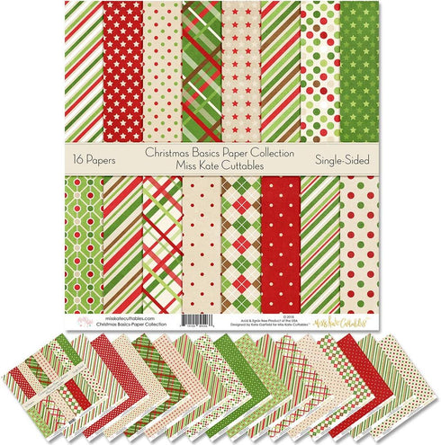 Pattern Paper Pack - Christmas Basics - Scrapbook Premium Specialty Paper Single-Sided 12"x12" Collection Includes 16 Sheets - by Miss Kate Cuttab...