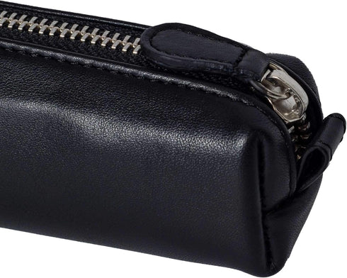 Leather Zippered Fountain Ballpoint Rollerball Pens and Pencils Case Holder Pouch Genuine Full Grain Soft Nappa Leather (Black)...