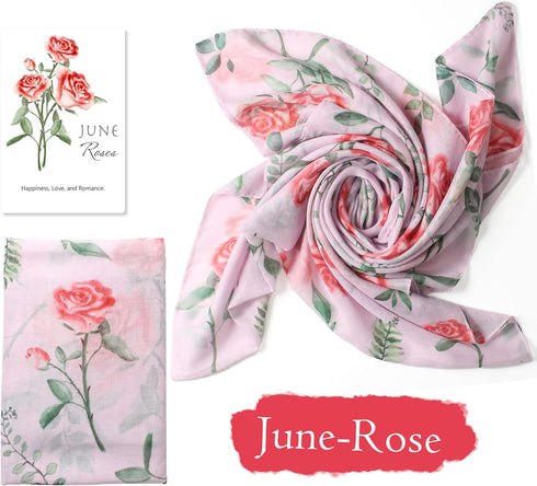 Rose Fashion Birth Flower Scarf For Women Christmas Scarf Shawls And Wraps Birthday Gifts Set Box For Mum/Grandma/Bridesmaid Unique Winter Idea We...