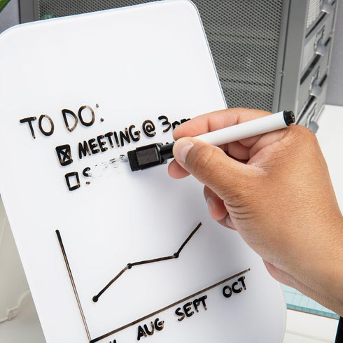 Glass Dry Erase Board with Easel and Marker for Office, Home and School Supplies, 8.25"x 5.9", White...