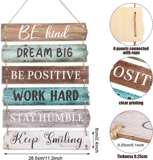 6 Pieces Rustic Wall Hanging Plaque Sign Inspirational Wall Art Farmhouse Wooden Door Signs Positive Plaque with Quotes Motivational Quote Decor f...