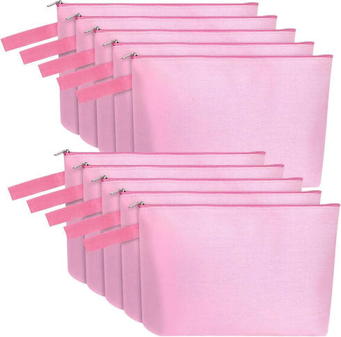 10 Pieces Cotton Canvas Makeup Bag with Bottom and Strap, Multi-Purpose Cosmetic Bag with Zipper Travel Toiletry Pouch, Blank DIY Craft Bag (Pink,...