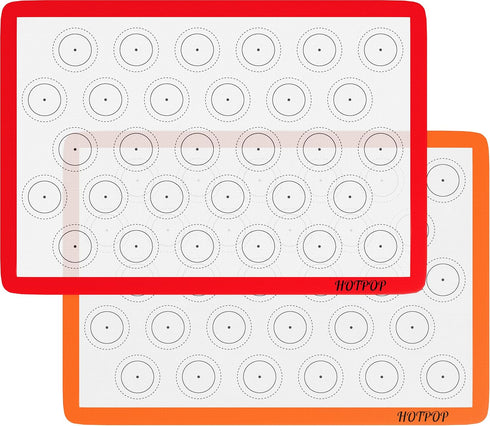 HOTPOP 2-Pack Silicone Baking Sheet Set - No-Stick Cookie Sheets for Baking with Outlined Silicone Mats for Macarons, Pastries, Buns, Bread - 16.5...