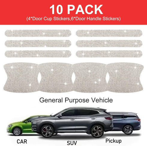 BOHISEN 10pcs Car Rhinestone Bling Door Handle Reflective Trim Stickers Universal Side Rear View Mirror Safety Scratch Resistant Protector Cover f...
