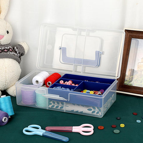 BTSKY Clear Plastic Storage Box with Removable Tray Multipurpose Stationery Storage Box with Handle Handy Sewing Box Art Craft Supply Organizer Ho...