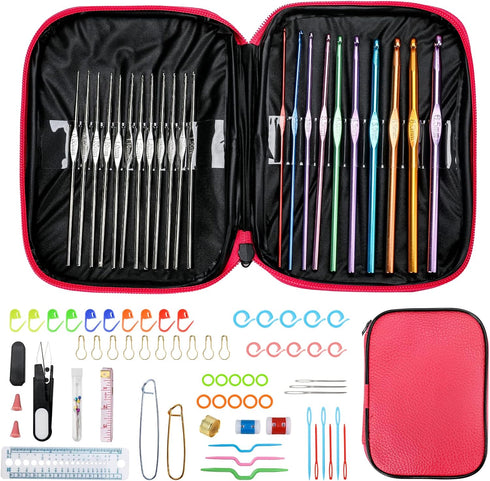 KOKNIT Crochet Hooks Set with Storage Case, Soft Grip Ergonomic Crochet Needles, Smooth Coloured Aluminum Yarn Crochet Hooks Crochet Kit with Croc...