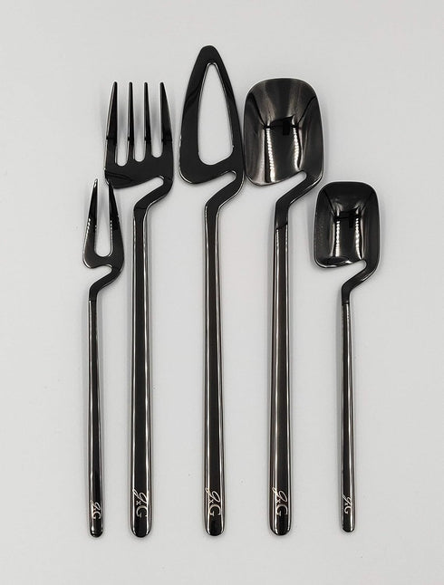 Modern Flatware - Luxury Stainless Steel Utensil Elegant Dinnerware Cutlery Set, Dishwasher Safe Forks Knives Spoons, Tableware (Black, 5pcs, Serv...