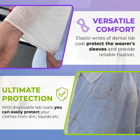 AMZ Disposable Lab Coats for Adults, Medium. White Polypropylene Knee Length Lab Coat Disposable. 30 GSM PPE Coat with 4 Snaps and Elastic Wrists....