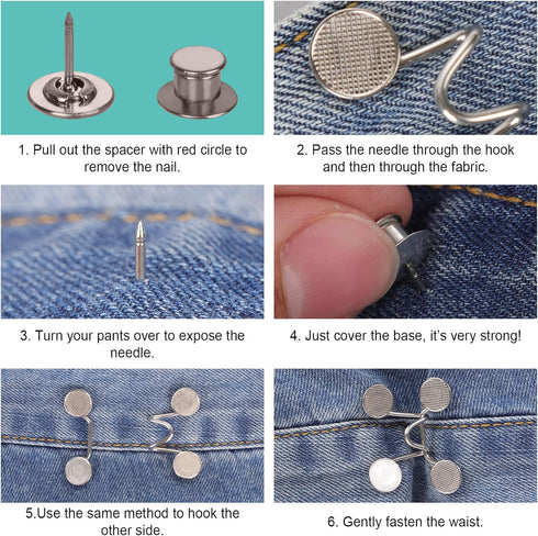 4pcs Pants Waist Tighteners, No Sewing Removable Jeans Button Tightener Waist Button Pin Required Jean Button Tightener Waist Button Tightener for...