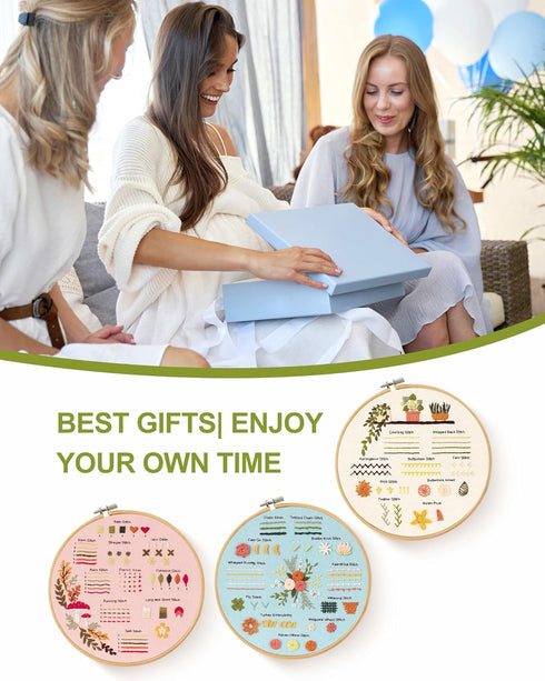 Santune 3 Sets Embroidery kit for Beginners Adults,Learn Over 30 Different Stitches DIY Kits,Including Clear Instructions,Video Tutorials,Stamped ...