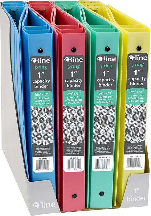 C-Line 3-Ring Poly Binder with Inner Pocket, Letter Size, 1-Inch Capacity, Color May Vary, 1 Binder (31710)...