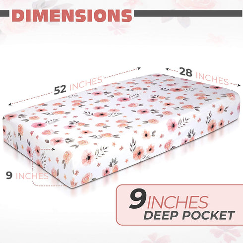 Pink Floral Girl Crib Sheet - 100% Finely Combed Cotton, Breathable, Super Soft Watercolor Rose Baby Girl Crib Sheets, 52' x 28' x 9' Fits Standar...