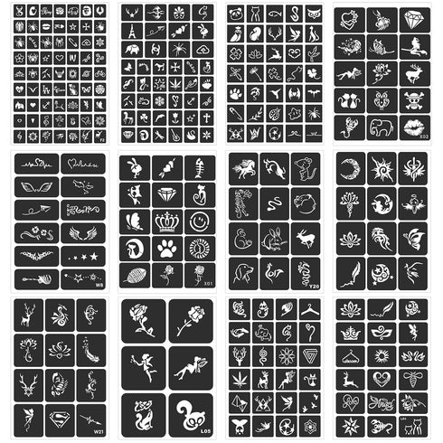 Tattoo Stencils For Kids Teens Adults, 24 Sheets Henna Tattoo Stencil Kit, 400 Tattoos Design, Tattoo Stencils for Real Tattoos, Airbrush Tattoo S...