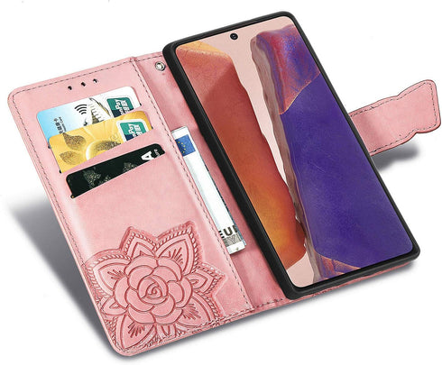 ZYZX Samsung Galaxy Note 20 Ultra Wallet Case, Rhinestone Rose Gold, Butterfly Flower Design, PU Leather, Flip Case with Card Slots, Magnetic Buck...