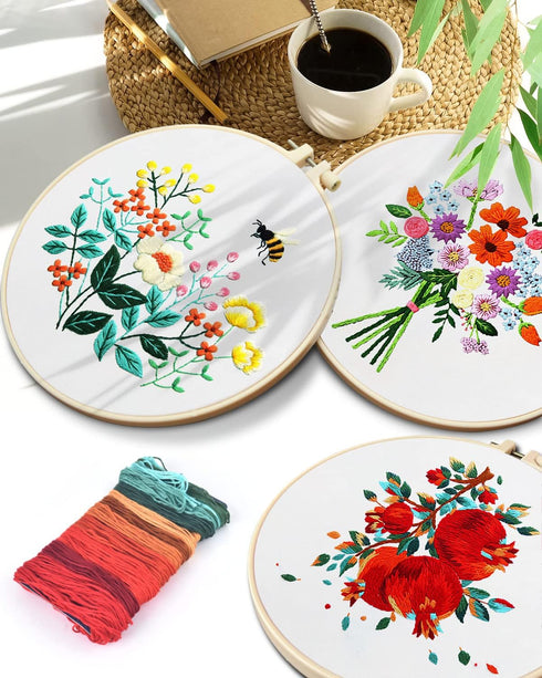 TINDTOP Embroidery Kit for Adult Beginners, Flowers Embroidery Kit for Beginners Include Embroidery Cloth Hoops Threads for Craft Lover Hand Stitc...