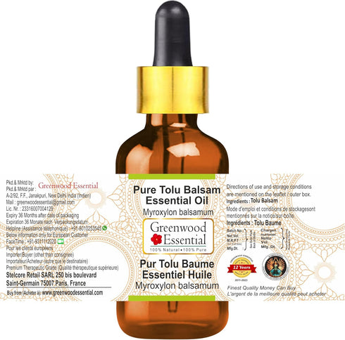 Pure Tolu Balsam Essential Oil (Myroxylon balsamum) with Glass Dropper Steam Distilled 30ml (1.01 oz)...