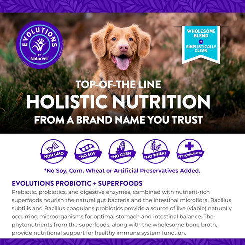 NaturVet Evolutions Probiotic & Superfoods 90ct Soft Chews for Dogs - Prebiotic & Probiotic Blend, Digestive Enzymes, Bone Broth, Omega's - Nouris...