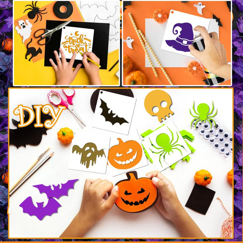 50 PCS Small Halloween Stencils Reusable, 3x3 Inch Halloween Stencils for Painting on Wood DIY Crafts Ornaments Wood Halloween Decoration (50pcs 3...