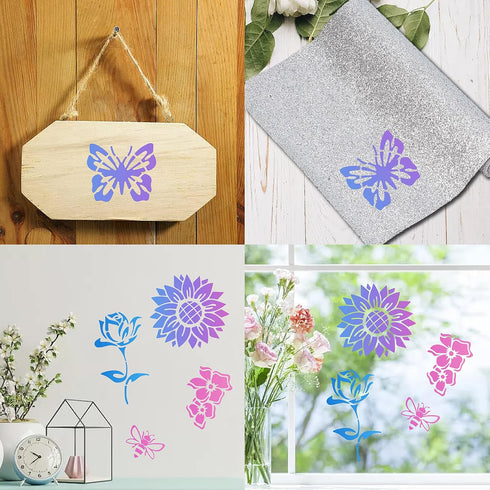 GORGECRAFT 2 Styles 6" Metal Flower Stencil Templates Tulips Sunflower Rose Leaves Bee Butterfly Pattern Reusable Stainless Steel Journal Stencil ...